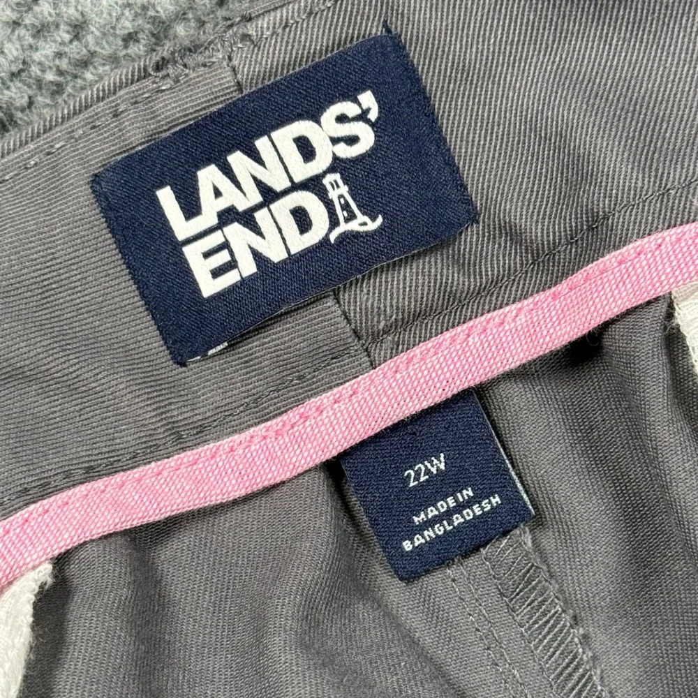 Lands End Size 22W High Rise Gray Flat Front Chino Pants Comfort‎ Waist Neutral